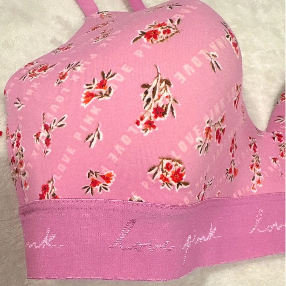 PINK Victoria's Secret Womens Bra 38C Pink Floral Love Pink Band